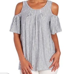 Max Studio Pleated Striped Cold-Shoulder Top